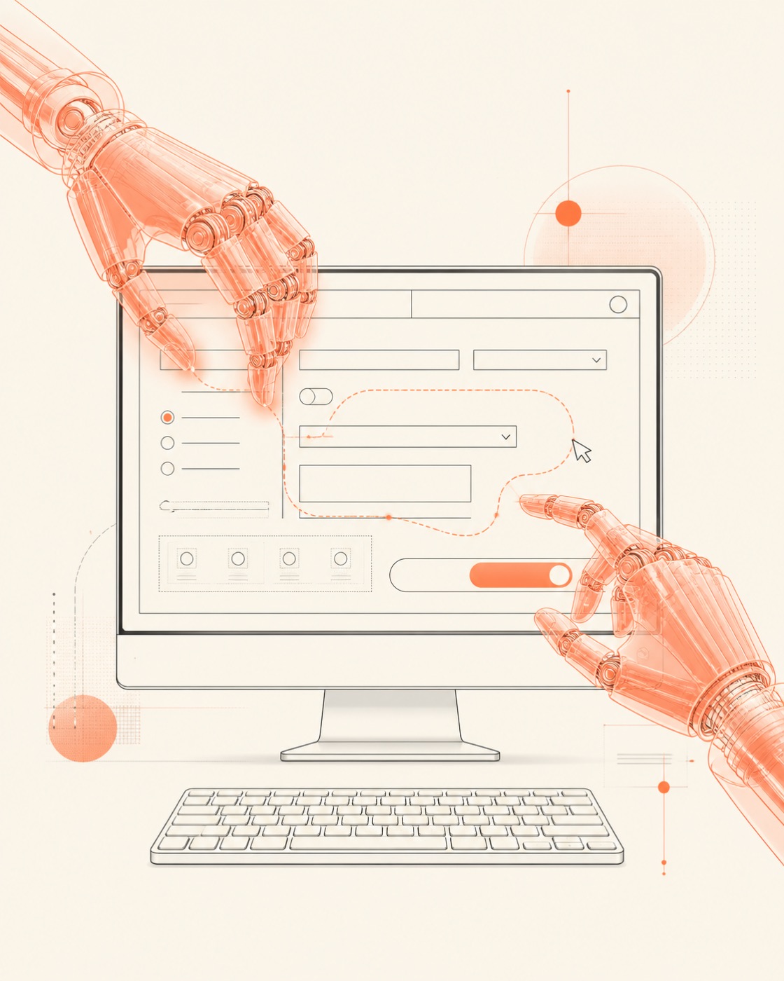 AI 操纵鼠标键盘的插画